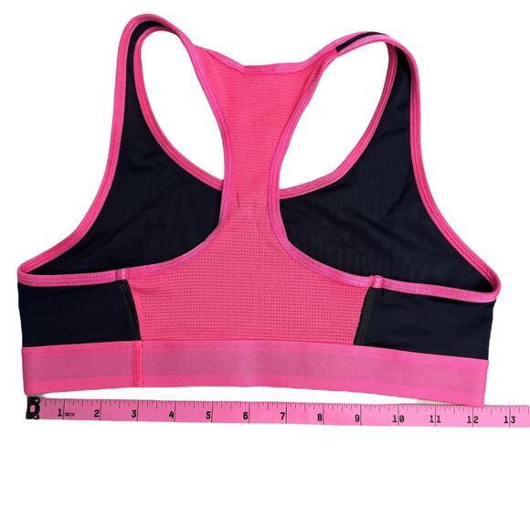 Under Armour Sports Bra Neon Pink Grey Womens Small Racerback Low Impact - Picture 2 of 5